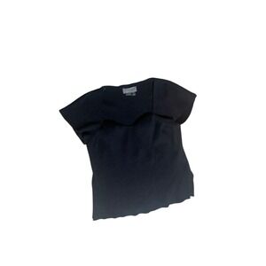 By Anthropologie Black Square Neck Cap Sleeve Knit Top Size L